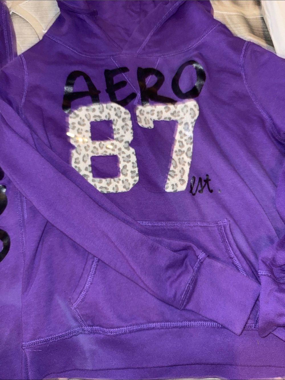 Aeropostale Purple Hoodie and Jogger Set with Leopard '87' Graphic - Picture 4 of 7